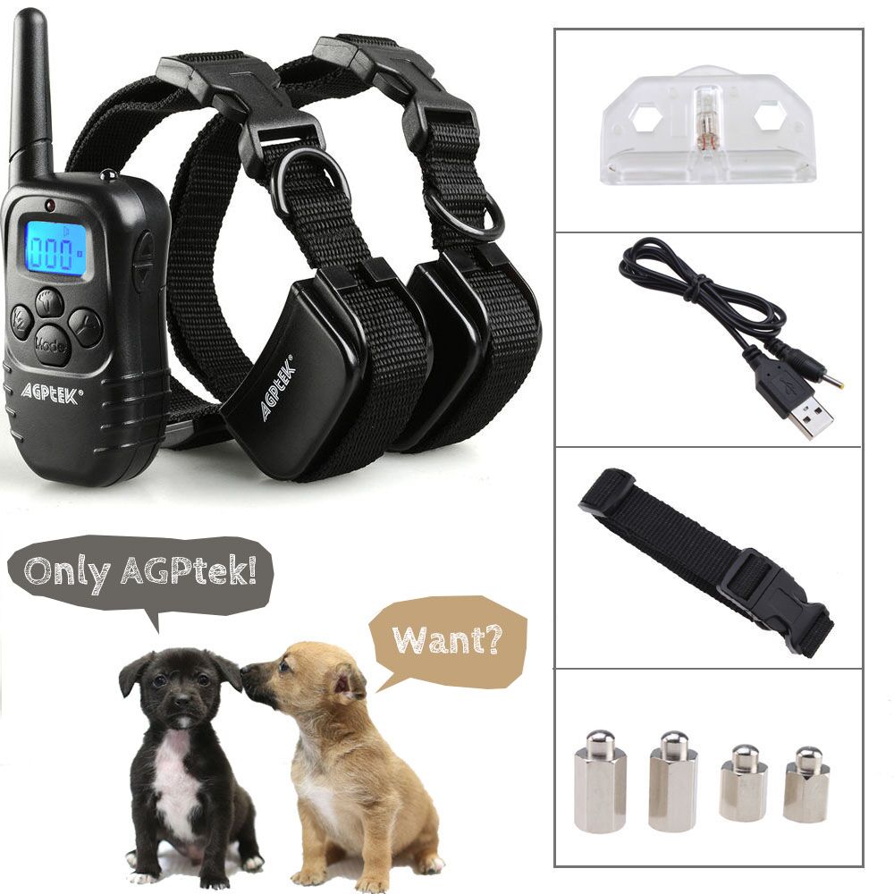 Pet Dogs Training 2 Collar Rechargable Waterproof LCD 100LV Shock
