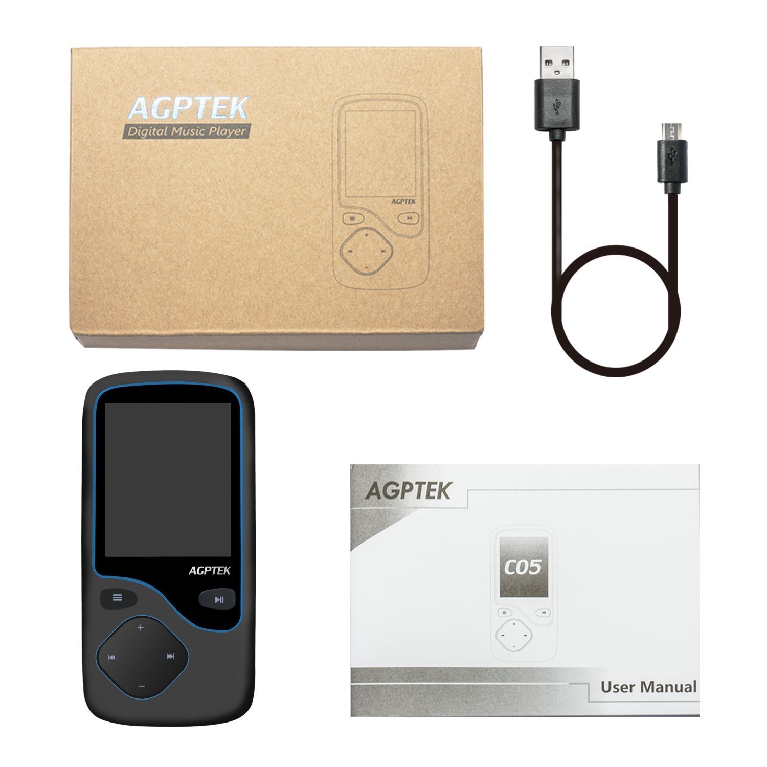 C05 8GB Portable Bluetooth MP3 Player, Support up to 64 GB, Black AGPTEK