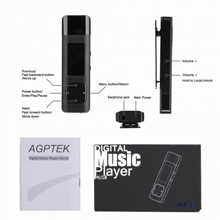 U1 8GB Clip Metal MP3 Player with USB Flash Drive, Black AGPTEK
