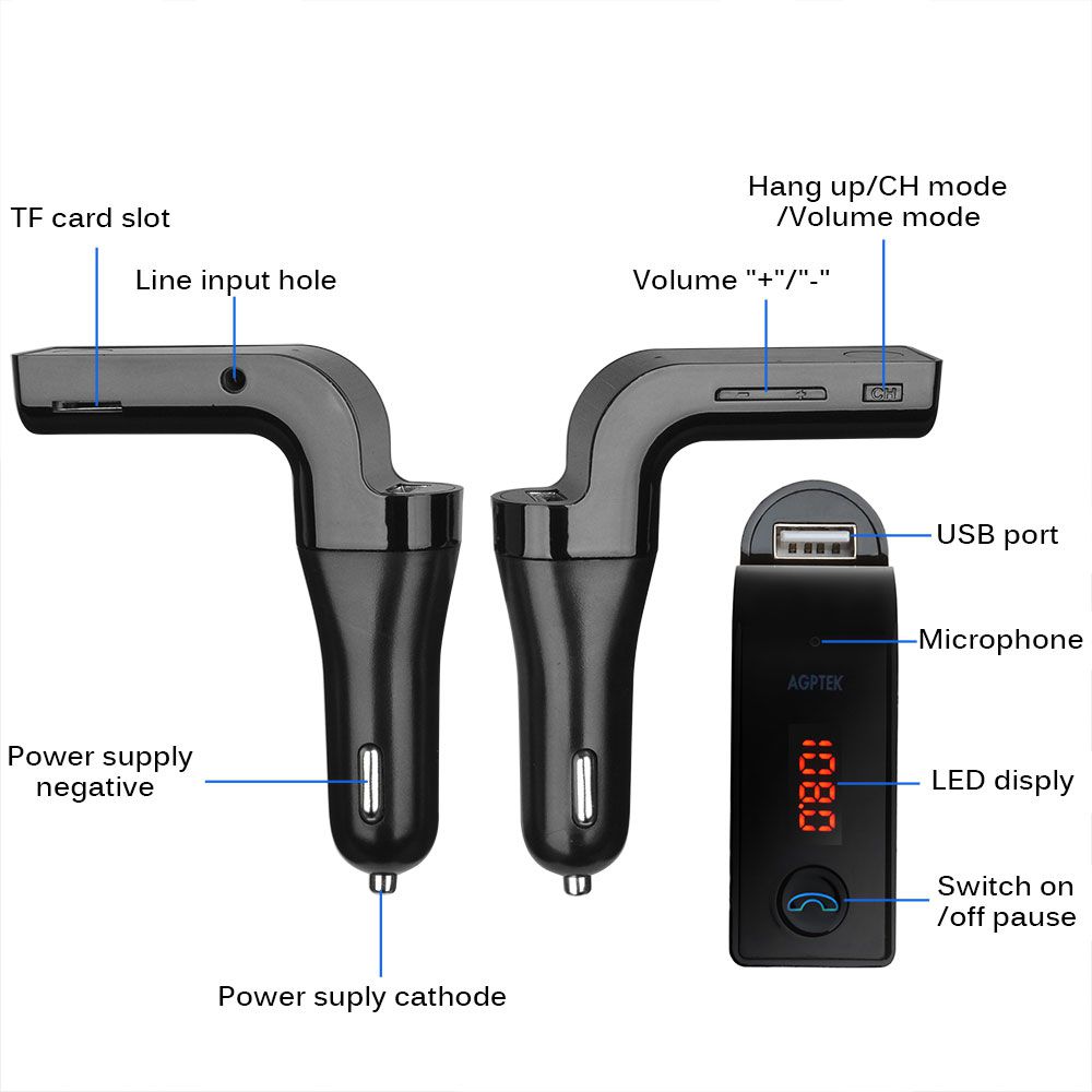 AGPtEK Car Bluetooth Adapter A2DP 3.5mm Car Handsfree Bluetooth