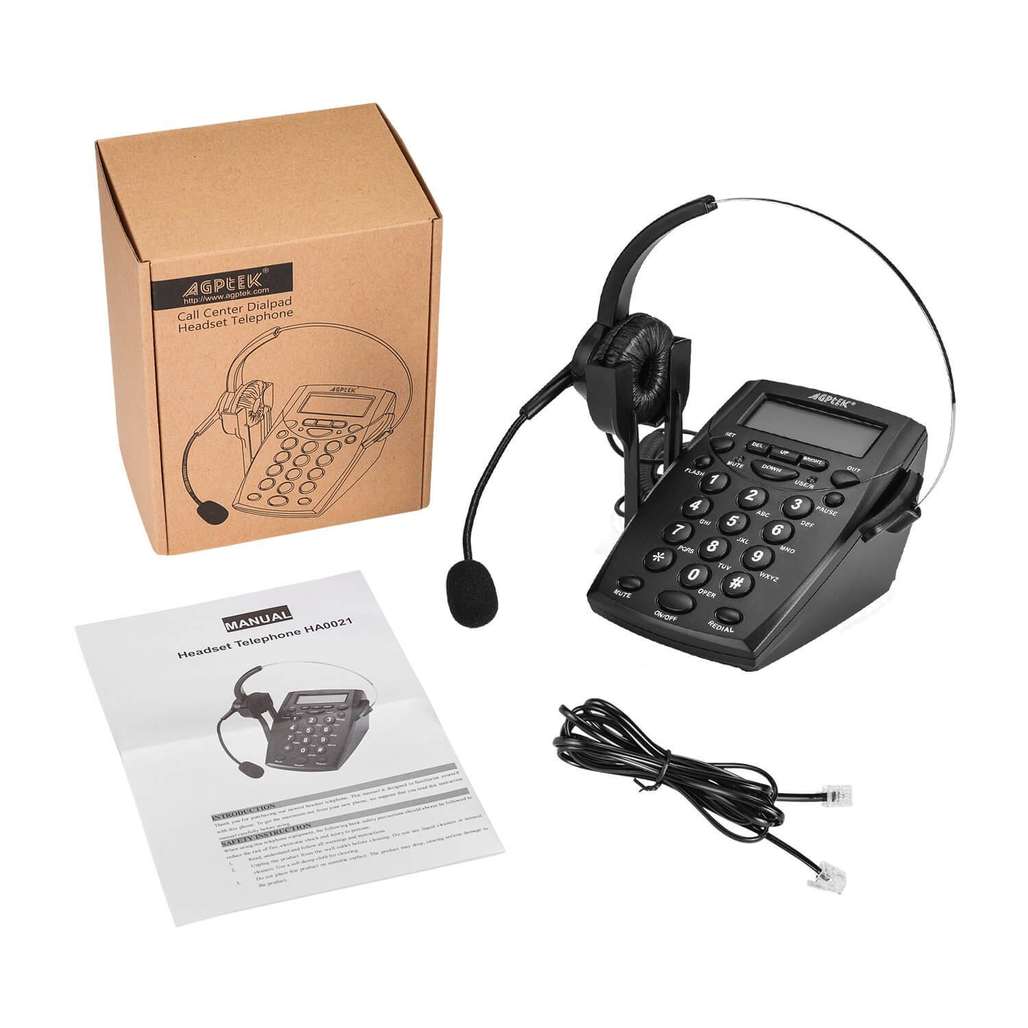 AGPTEK Call Center Dialpad Headset Telephone with Tone Dial Key Pad