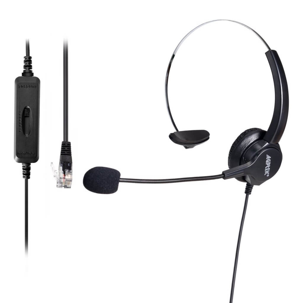 AGPtEK Handsfree Call Center Noise Cancelling Corded Monaural Headset