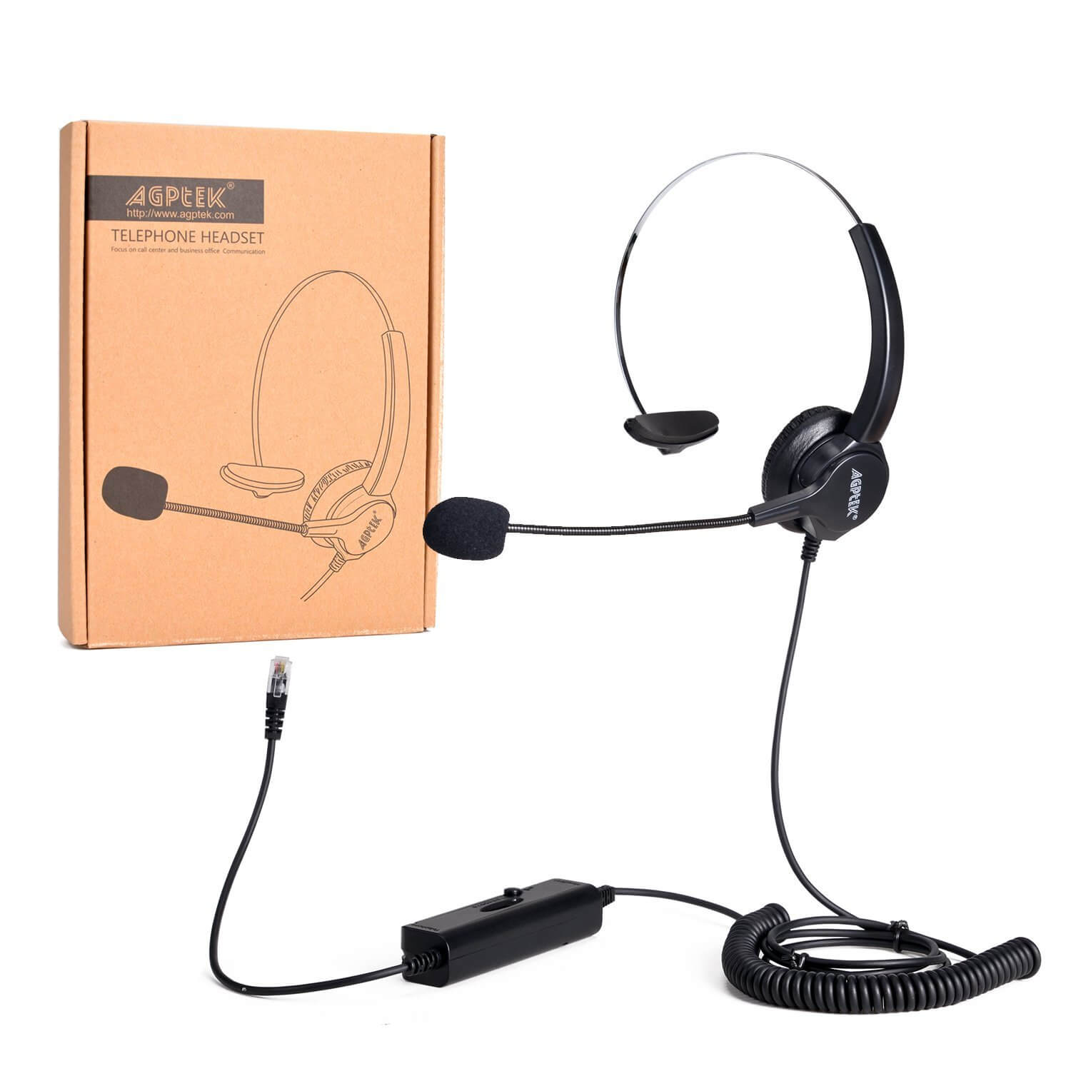 AGPtEK Handsfree Call Center Noise Cancelling Corded Monaural Headset