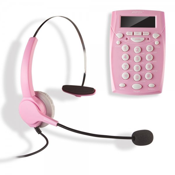 AGPtek Call Center Dialpad Corded Headset Pink Telephone with Tone Dial Key Pad & REDIAL AGPTEK