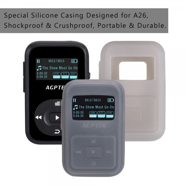 A26 Clip 8GB Bluetooth MP3 Player with Sweatproof Silicone Case, Black