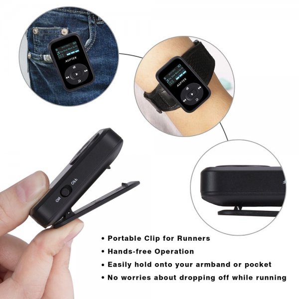 A26 Clip 8GB Bluetooth MP3 Player with Sweatproof Silicone Case, Black