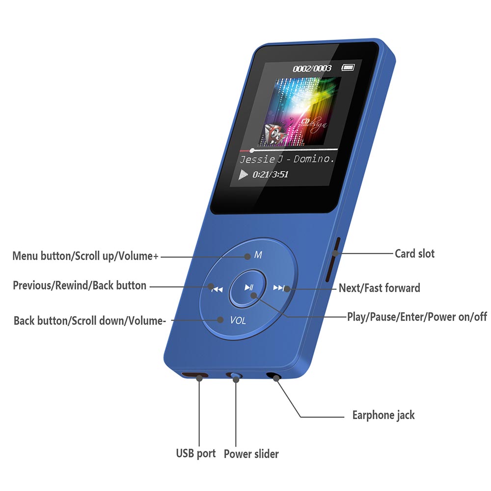 AGPTEK A02 8GB MP3 Player, 70 Hours Playback Lossless Sound Music