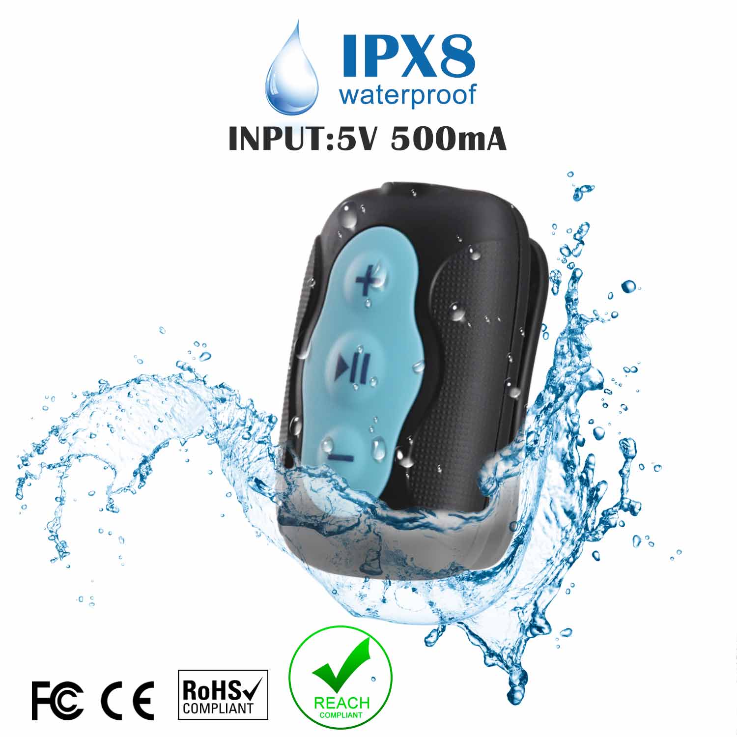S33B 8GB IPX8 Waterproof Clip MP3 Player with Waterproof Earphones AGPTEK