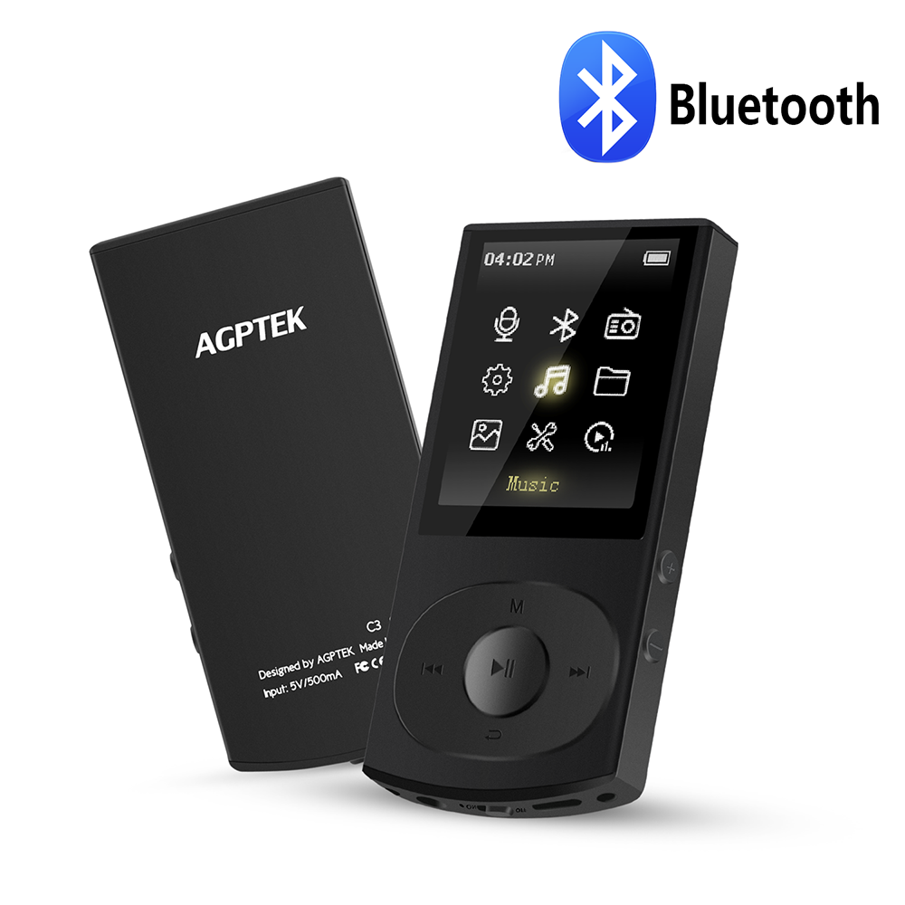 AGPTEK 8GB Bluetooth MP3 Player C3 Support Shuffle FM Expandable to 128GB Black 
