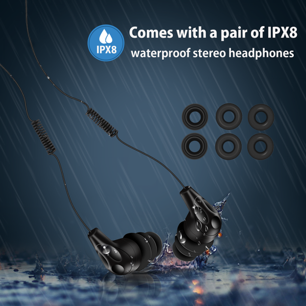 S12 Clip 8GB Waterproof MP3 Player with Waterproof Headphone, Blue AGPTEK