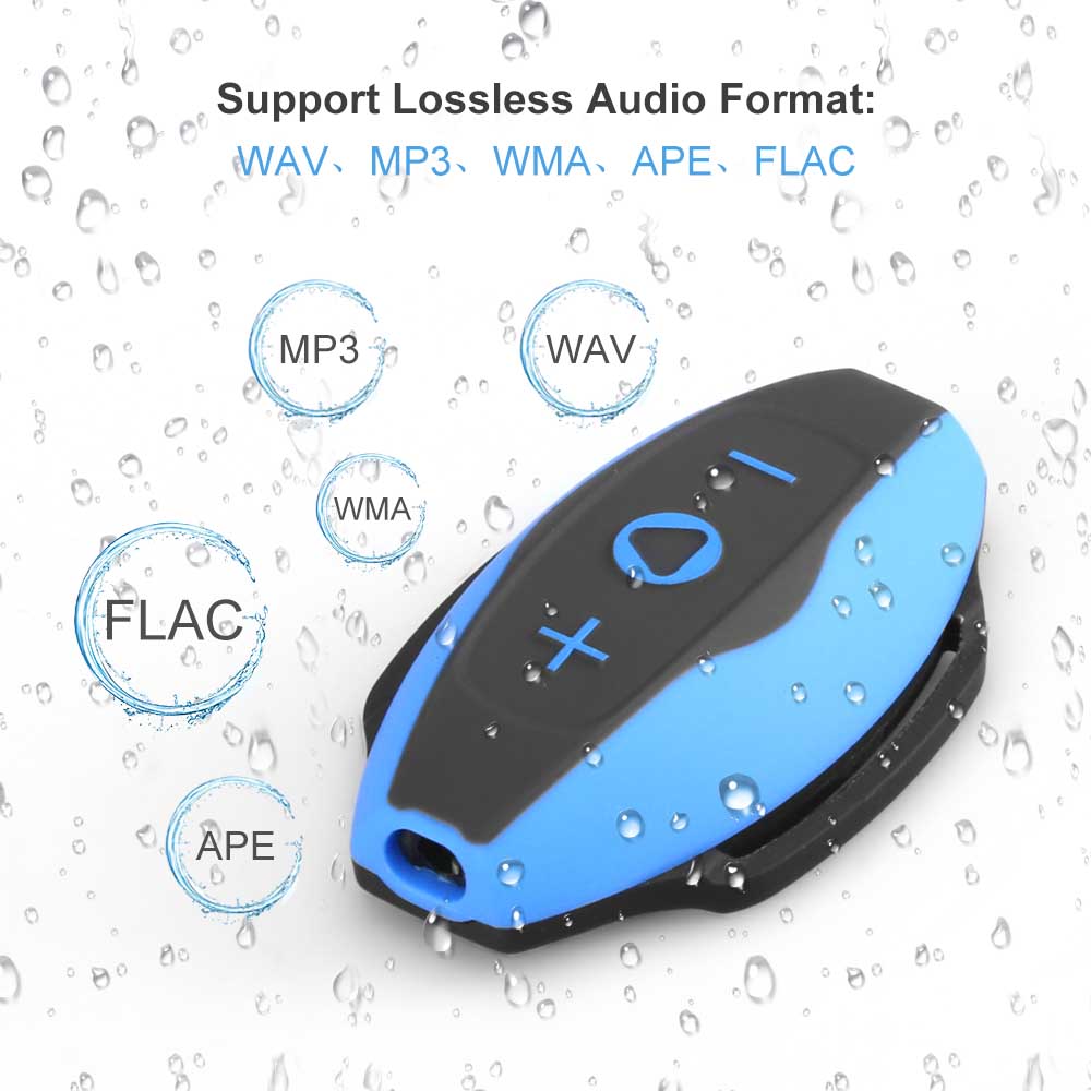 AGPTEK Mp3 Acuatico 8GB con Pantalla, S07 Clip Reproductor MP3 Waterproof  IPX 8 Soporta Rdaio FM, Aleatorio Modo para Nadar, Correr, Azul