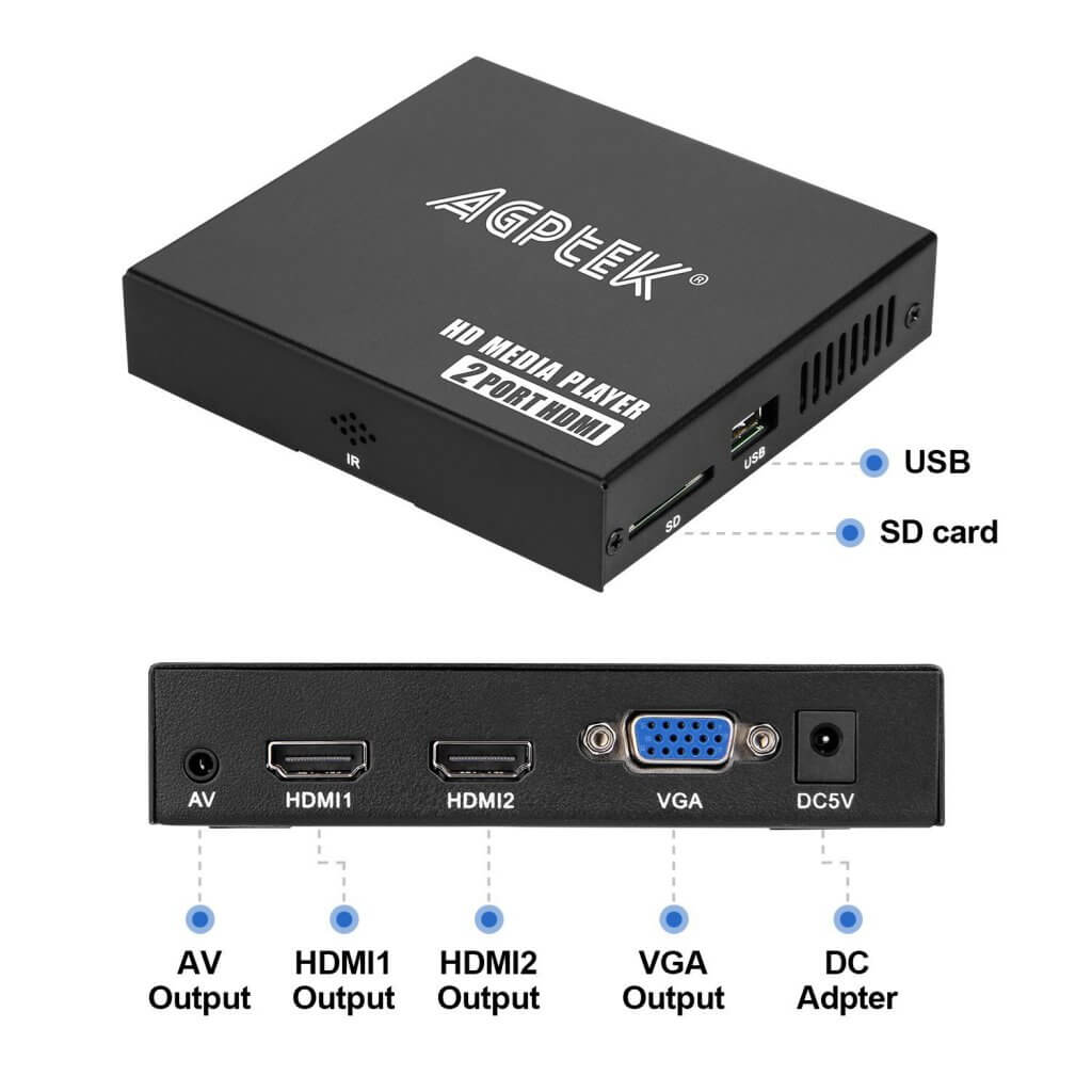 AGPtEK Media Player HD Media Player Mini HD TV Player USB 1080P HDMI AV Player – MKV / RM-SD ...