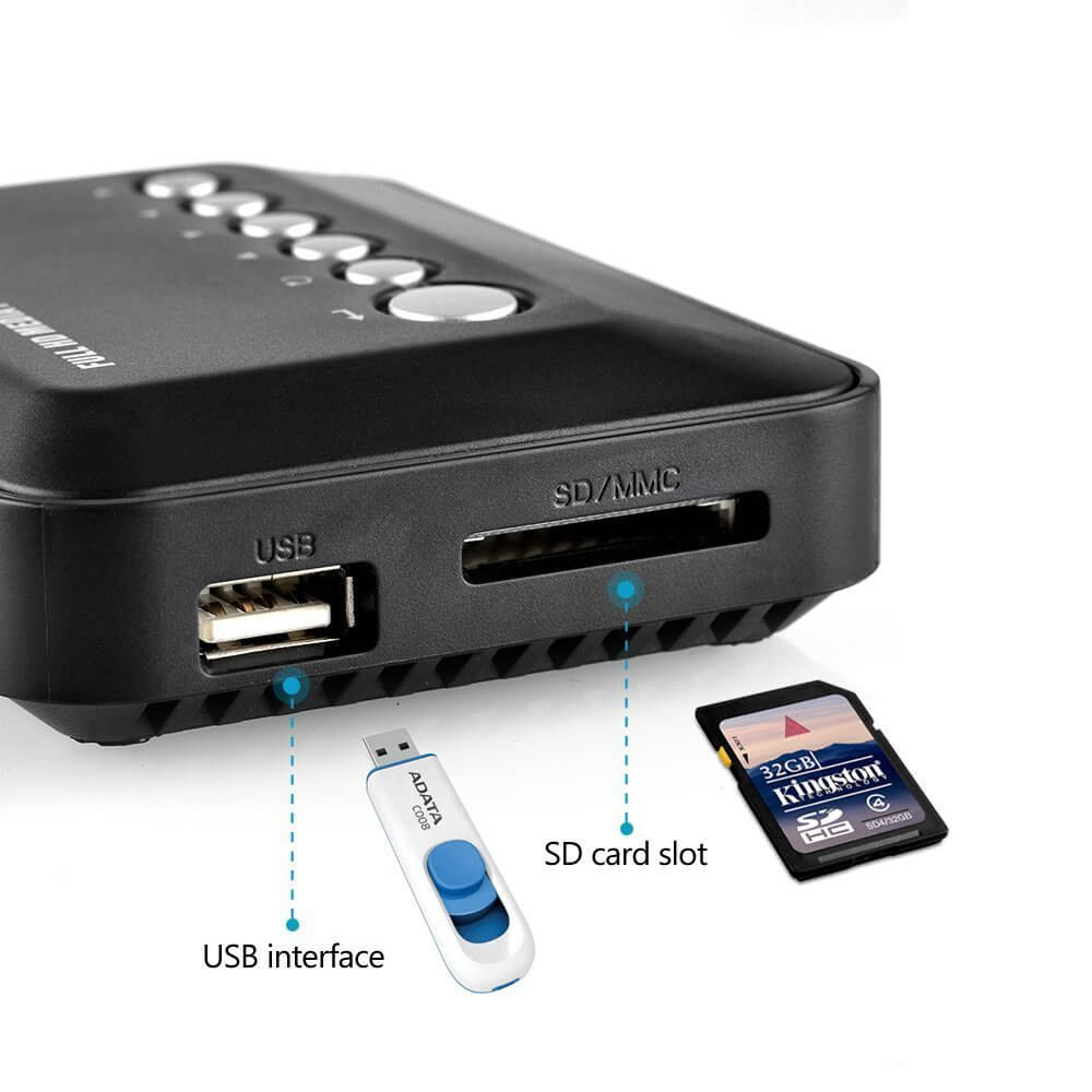 AGPTEK HDMI Lecteur multimédia Numérique 1080P avec HDMI Ports YPbPr USB 2.0 HD SD MMC RMVB MP3 AVI Mpeg Divx MKV Noir Lecteur Multimédia HDMI