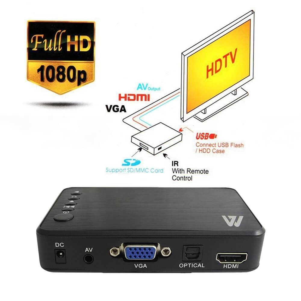 Vidéo audio HD intégrale 1080p USB disque dur externe/lecteur multimédia SD  VGA HDMI RMVB