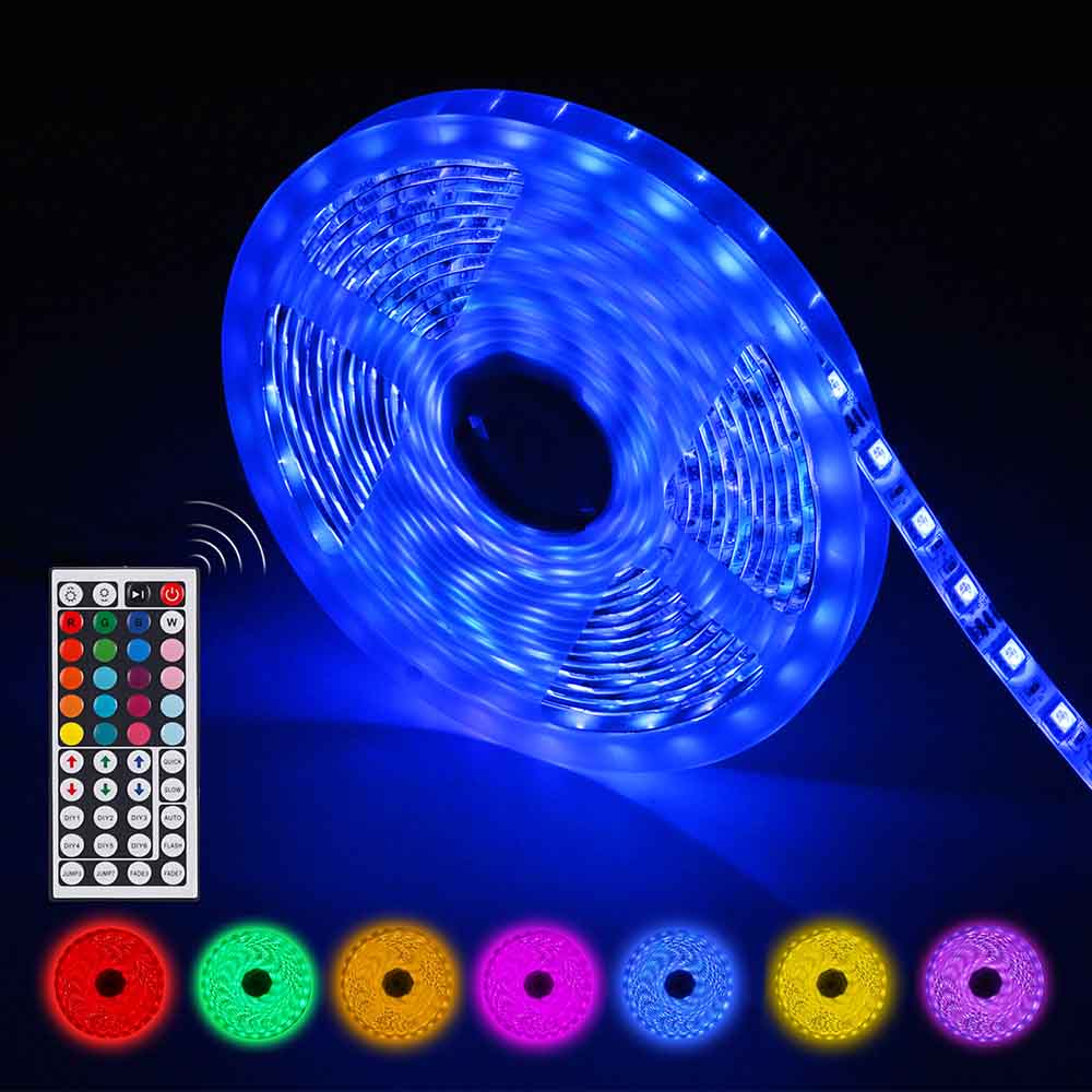 AGPTEK LED Light Strip IP65 Waterproof SMD 5 meter 300 LEDs, 12V DC  Flexible Light Strips, Color Changing RGB LED Strip Kit with Power Plug  44Keys Remote Control for Christmas Party Home