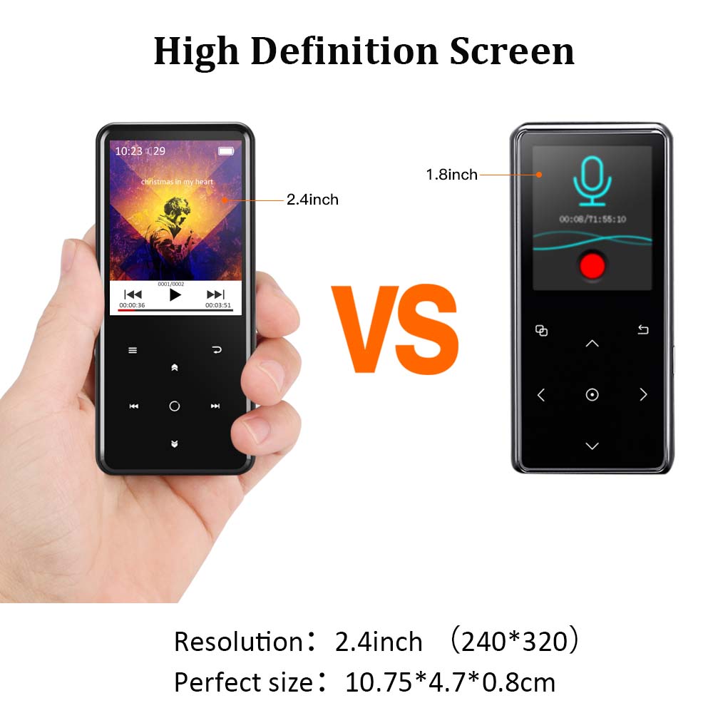 Support Bookmark FM Recording AGPTEK 16GB Portable Metal Music Player with FM Radio 2.4 Inch Large Screen MP3 Player with Bluetooth Expandable up to 128GB Antenna Included AirPods Connection 