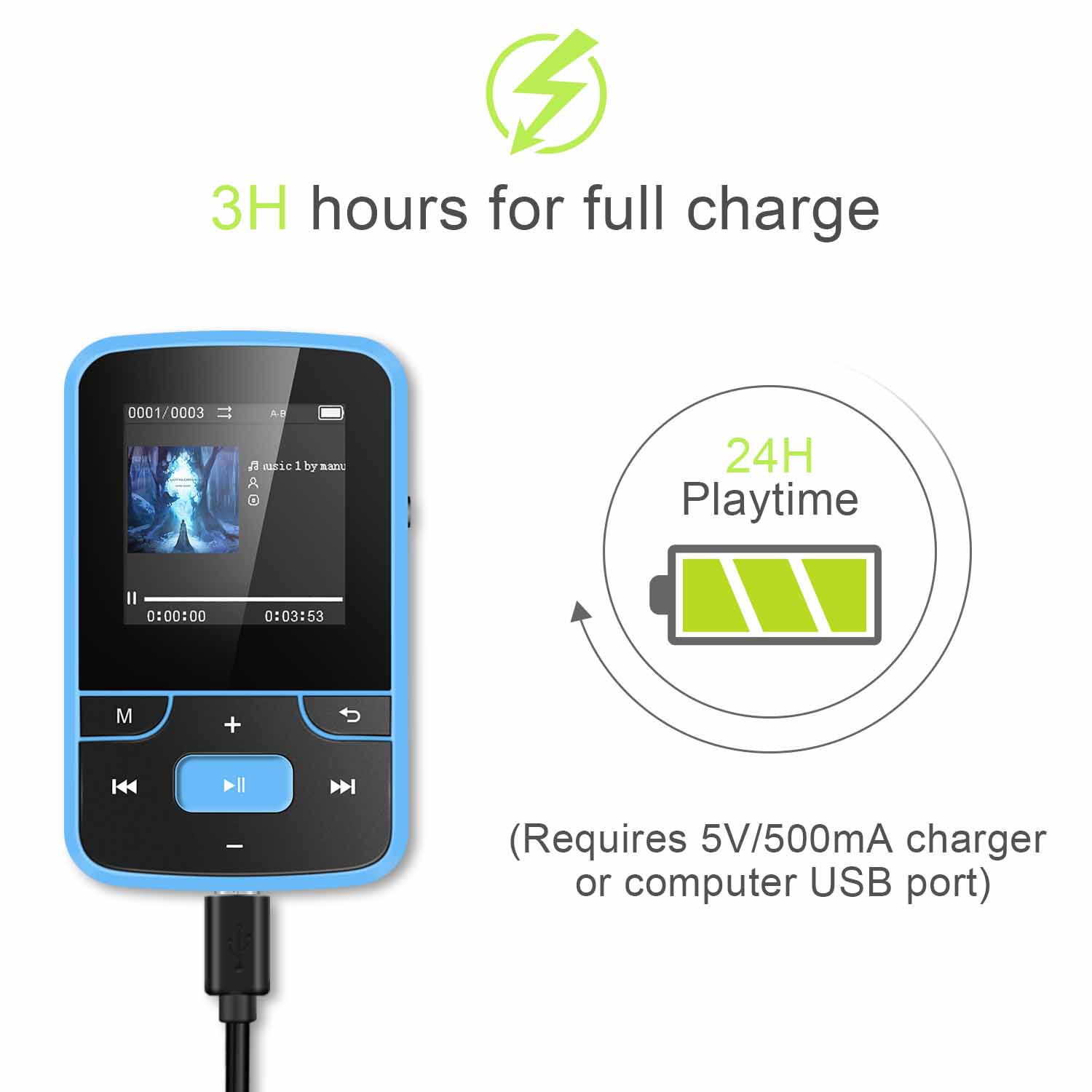 AGPTEK G6 Portable 8GB Bluetooth 4.0 Clip Sport MP3 Player, Support FM