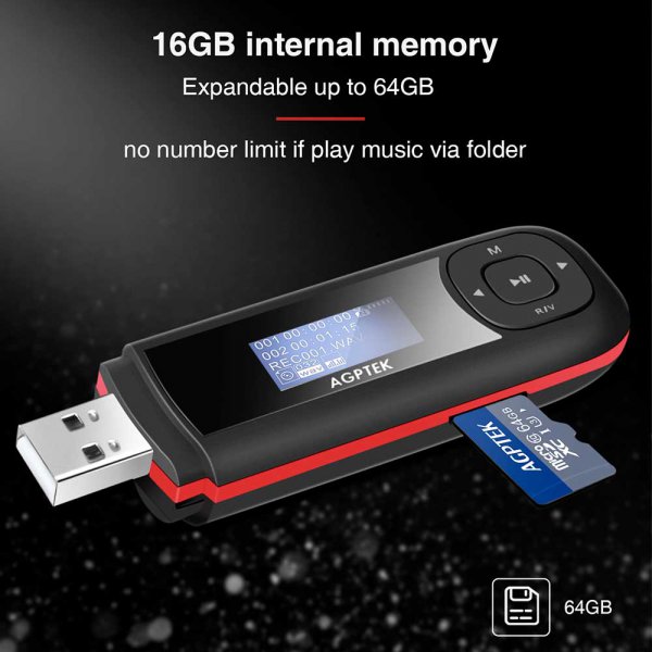 AGPTEK U3 16GB Portable USB MP3 Player with Recording and FM Radio