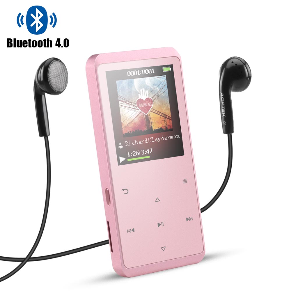 MP3 Player with Bluetooth 5.0 AGPTEK Portable Music Player with Speaker 2.4 Inch Large Screen 16GB Lossless Audio Player Support FM Radio Recordings Up to 128GB TFT Card Rose Gold 