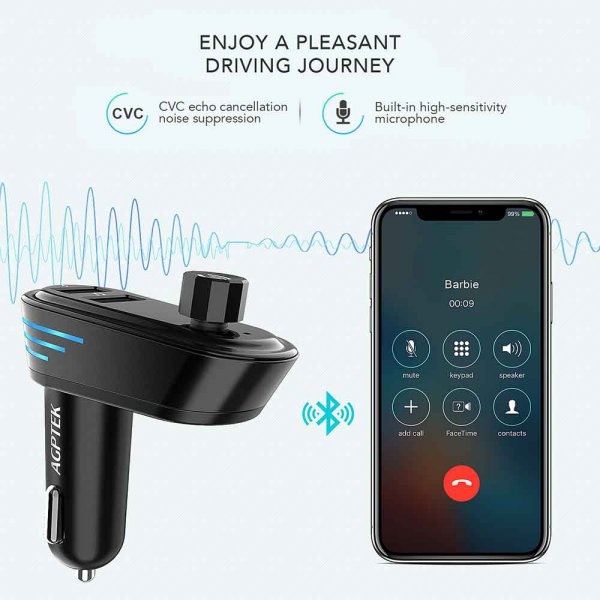 Bluetooth FM Transmitter with APP Car Locator, AGPTEK Bluetooth 4.2