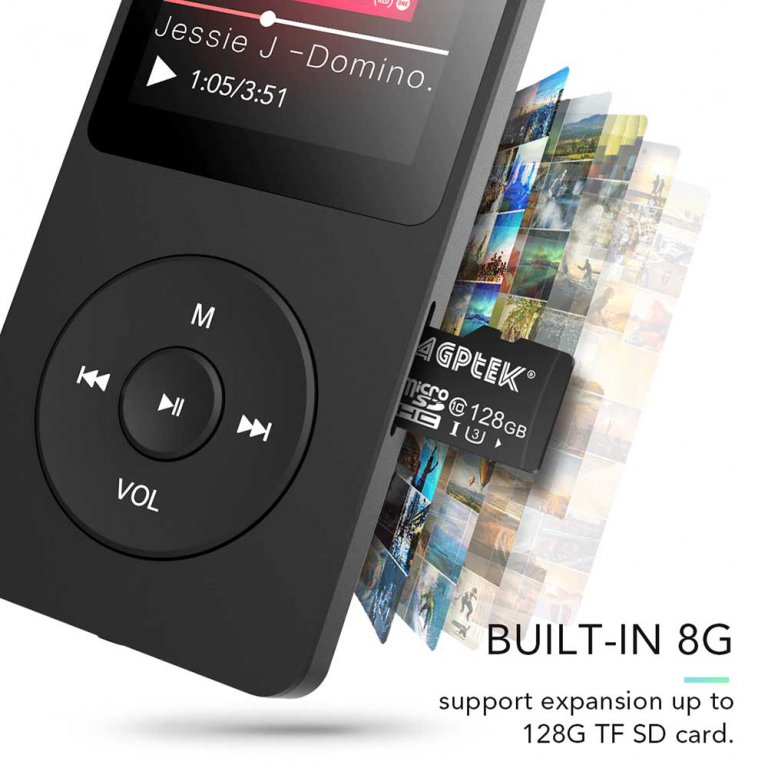 AGPTEK MP3 Player, Bluetooth Lossless Music Player with FM Radio, Voice