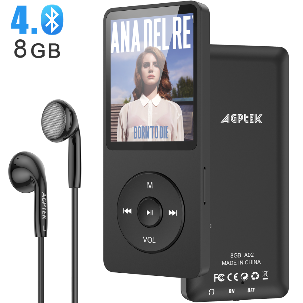 AGPTEK MP3 Player, Bluetooth Lossless Music Player with FM Radio, Voice  Recorder, 8 GB Black