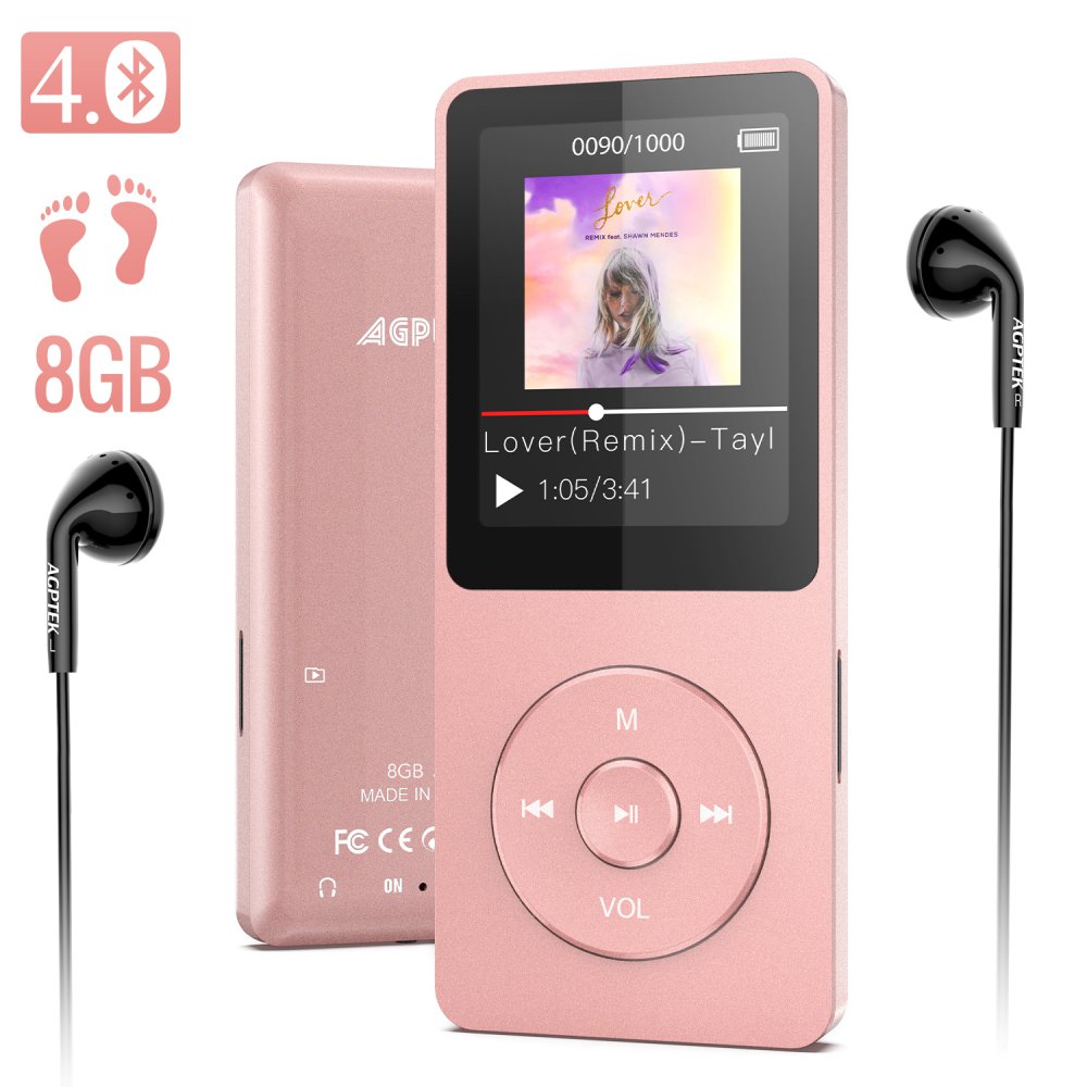 AGPTEK MP3 Player, Bluetooth Lossless Music Player with FM Radio, Voice  Recorder, 8 GB Pink | AGPTEK