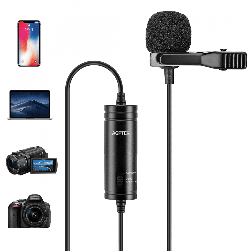 Lavalier Microphone, AGPTEK (236 in) Clip on Omnidirectional Condenser