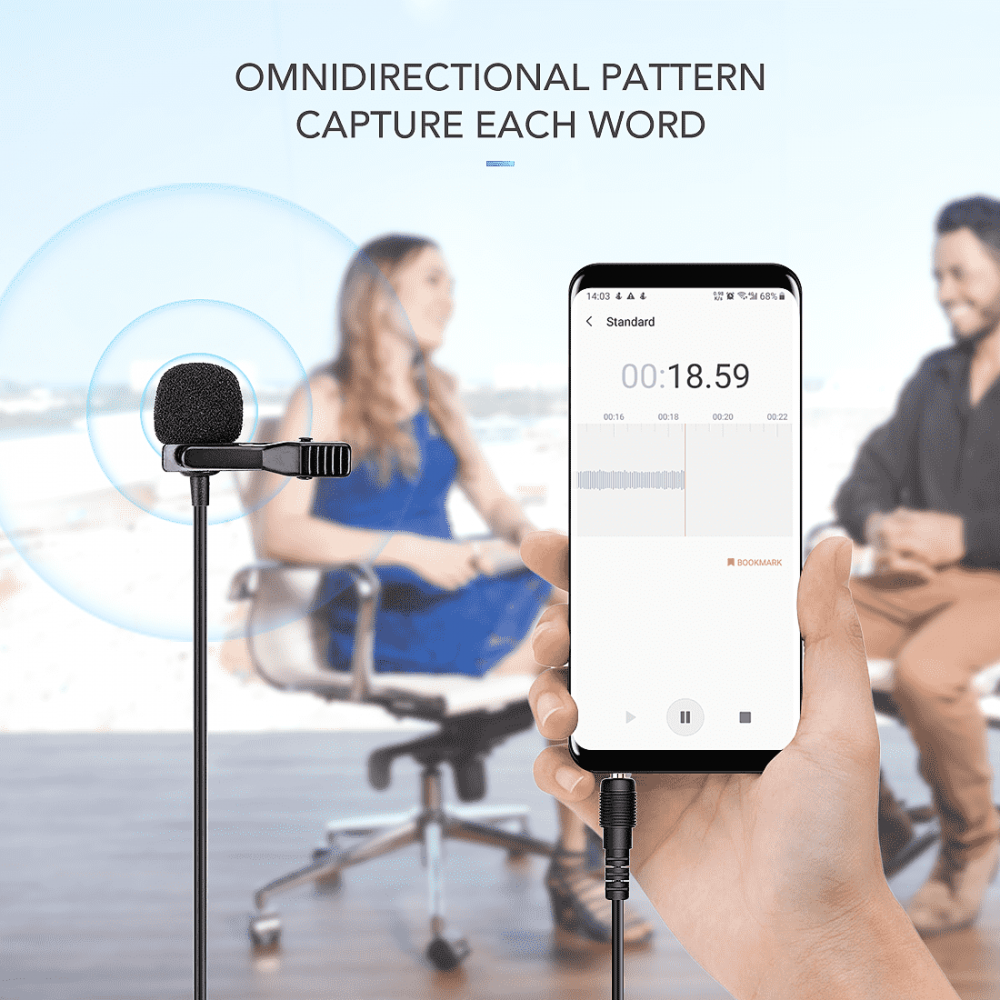 Lavalier Microphone, AGPTEK (236 in) Clip on Omnidirectional Condenser