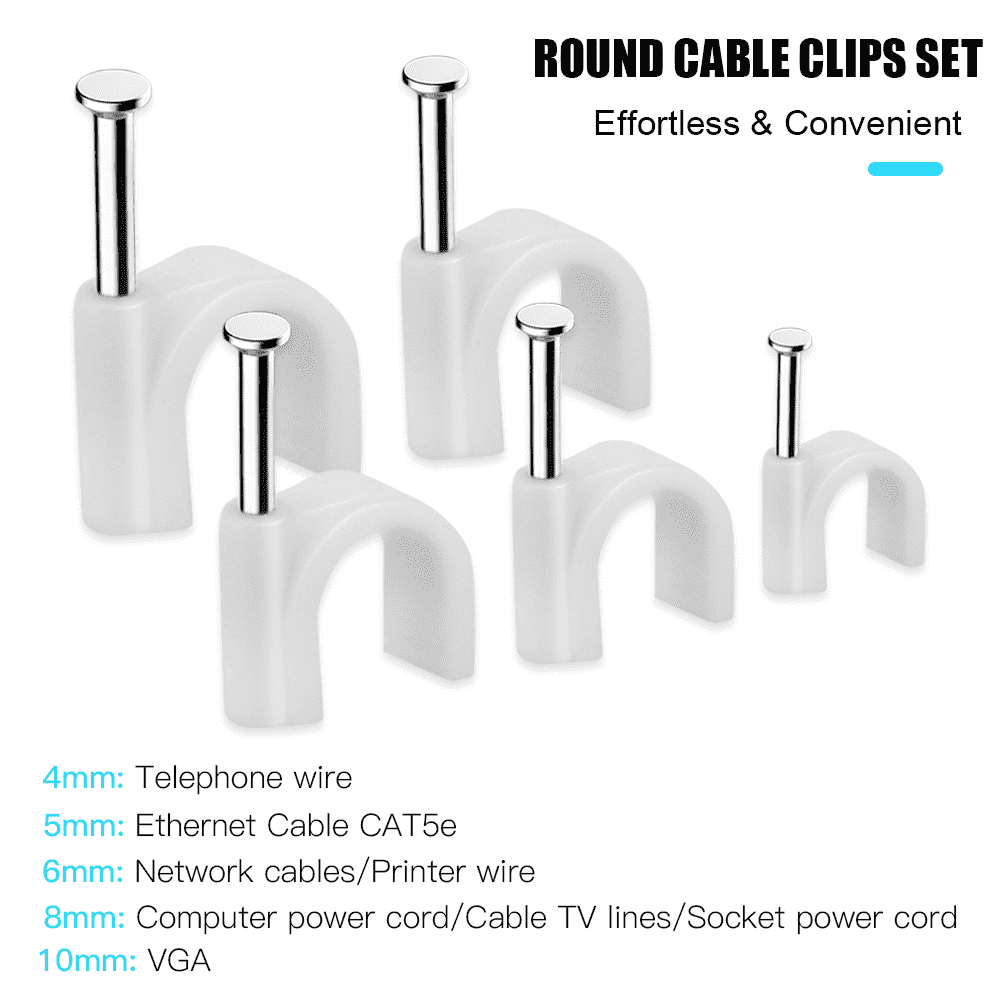 Clips redondos para cables eléctricos, piezas para gestión de cables, RG6,  CAT6, RJ45, 4mm, 6mm, 8mm