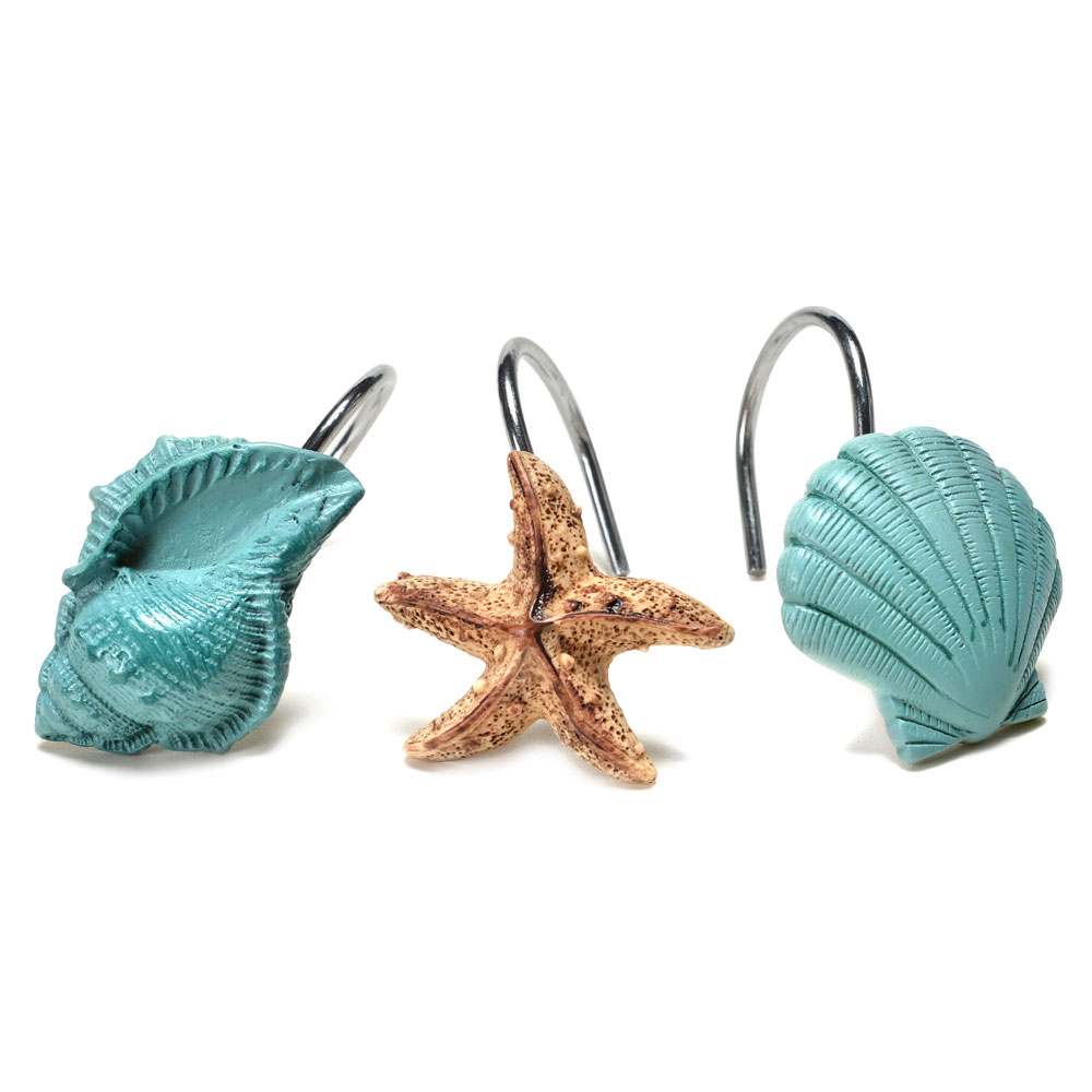 AGPtek 12 PCS Fashion Decorative Home Bathroom Seashell Shower Curtain Hooks  (Seashell: Blue, Starfish: Tan, Conch: Blue)