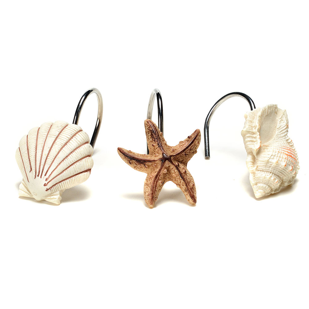 12 PCS DECORATIVE Seashell Shower Curtain Hooks Bathroom Beach Shell Decor