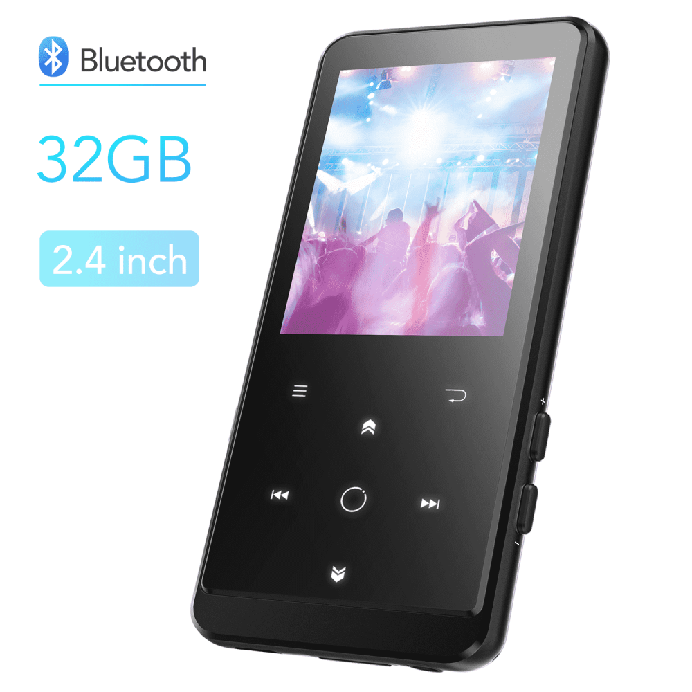 AGPTEK 32GB MP3 Player with Bluetooth, Portable Music Player 2.4 Inch HD  Screen with Touch Buttons, Support AirPods Connection, FM Radio, FM  Recording, Expandable up to 128GB Antenna Included