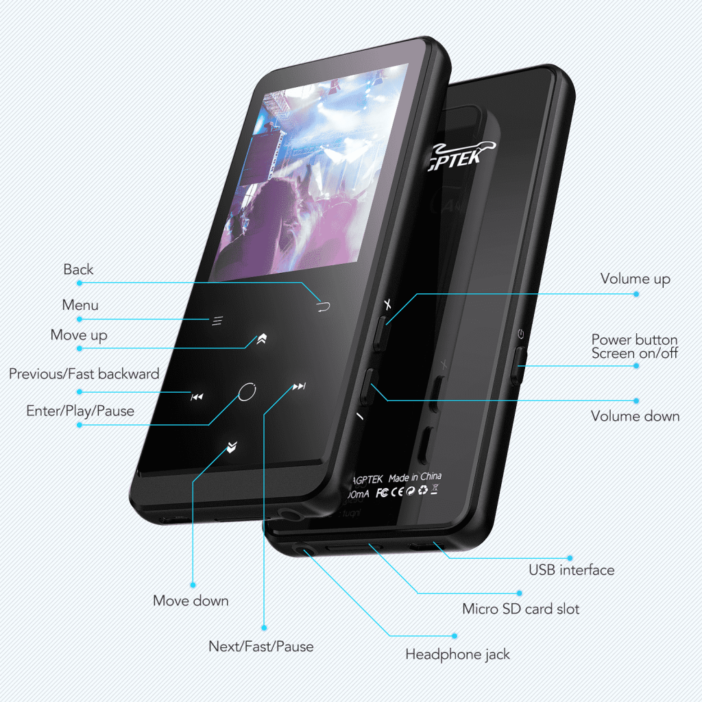 AGPTEK 32GB MP3 Player with Bluetooth, Portable Music Player 2.4 Inch