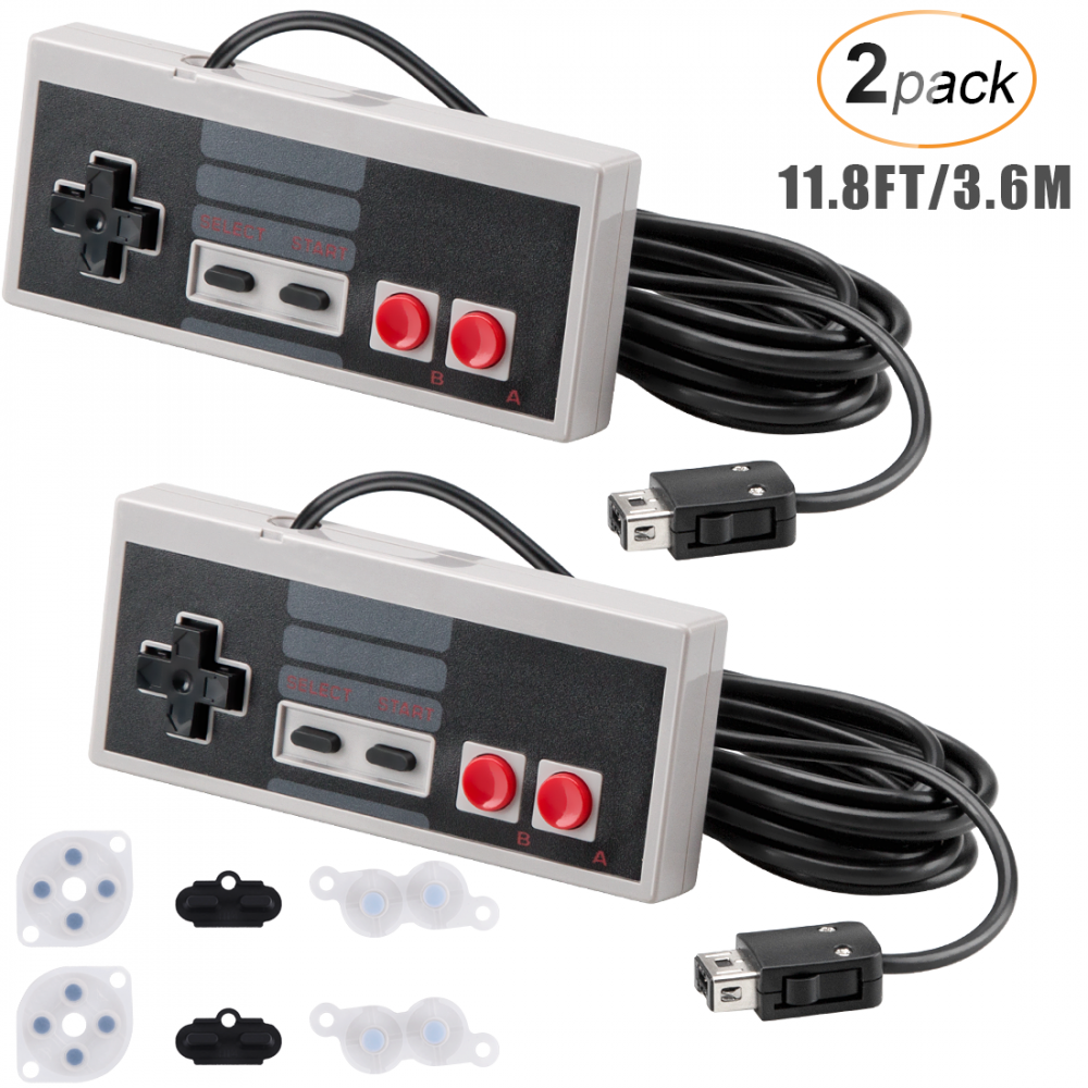 2 Pack NES Classic Controller for Nintendo Classic Mini Edition, AGPTEK  Classic Nintendo Controller for NES Classic Mini 11.8Ft Extension Cord, 2  Set Conductive Adhesive Pads Replacement