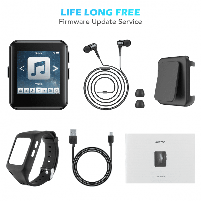 AGPTEK Bluetooth MP3 Watch with Touch Screen, 16GB Clip MP3 Player for