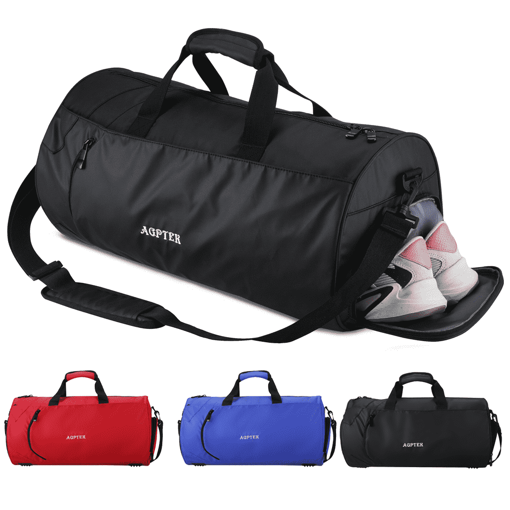 Waterproof Sports Duffle Bag for Men Women Weekender Travel Bag with Shoulder Straps Gym Duffle Bag with Shoe Compartment Wet Pocket Lightweight Carry on Gym Bag Black 