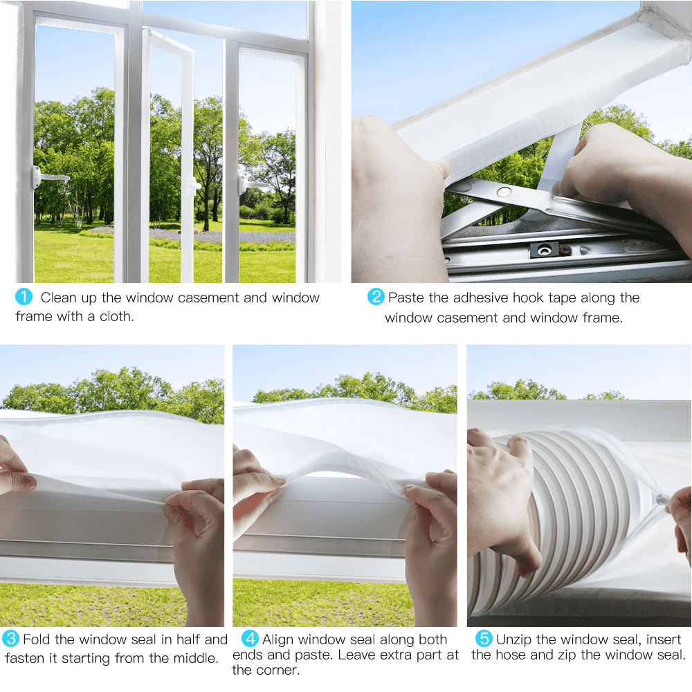 with Tape and Zipper Design CEMGYIUK Air Conditioning Window Seal,400cm Portable Air Conditioner Window Seal Kit,Rainproof Window Seal for Mobile Air Conditioning and Tumble Dryer,Easy to Install 