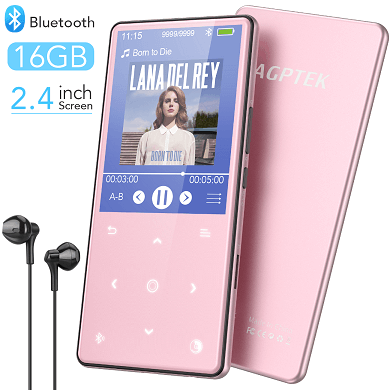 Support up to 128GB 2.4 Screen Built-in Speaker HiFi Lossless Sound Music Player with FM Radio MP3 Player One Click Recording 16GB Player with Bluetooth 4.2 Earphone, Sport Armband