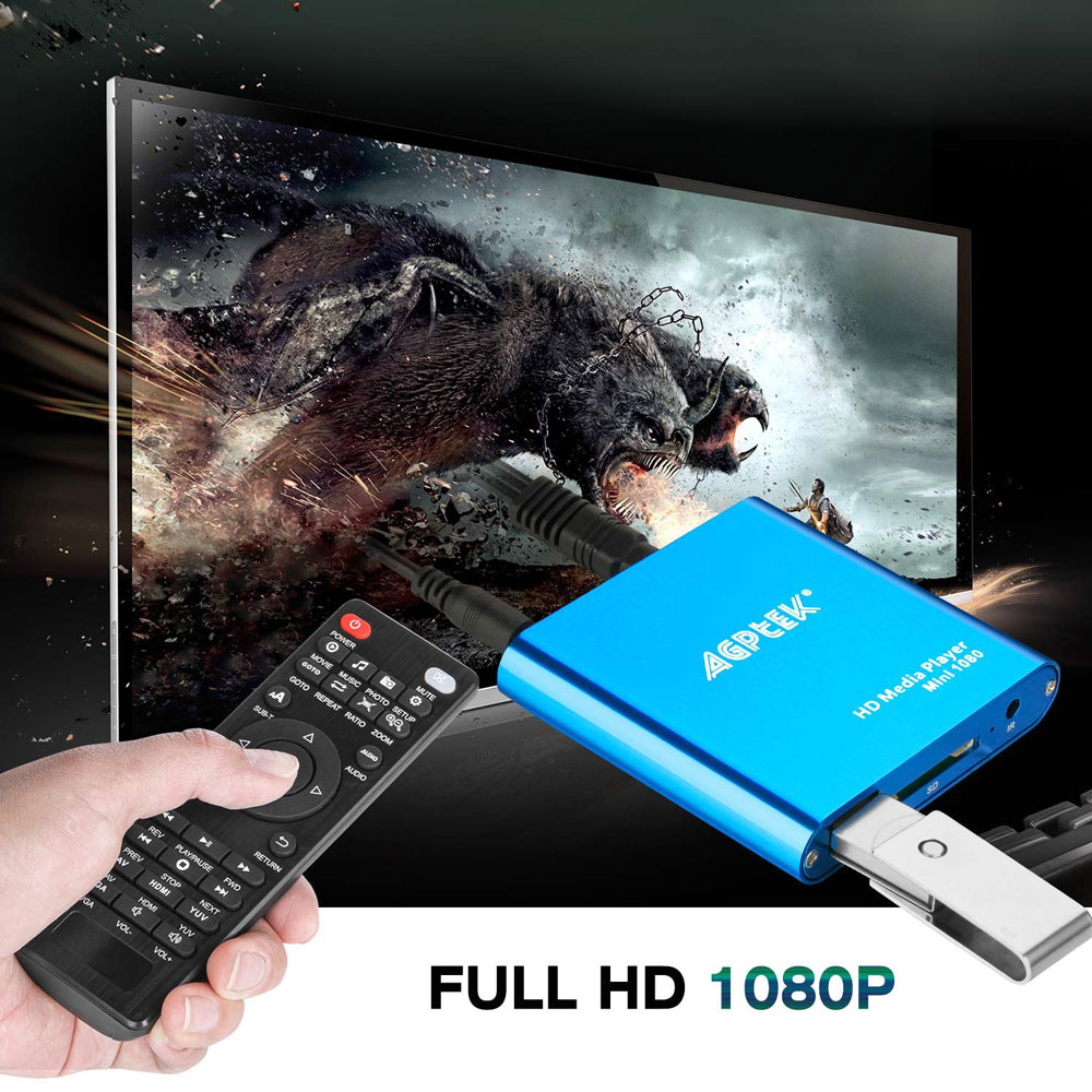 Lecteur multimédia Mini 1080P HDMI Digital Media Player décodeur de Disque  Dur avec télécommande(Bleu) : : High-Tech