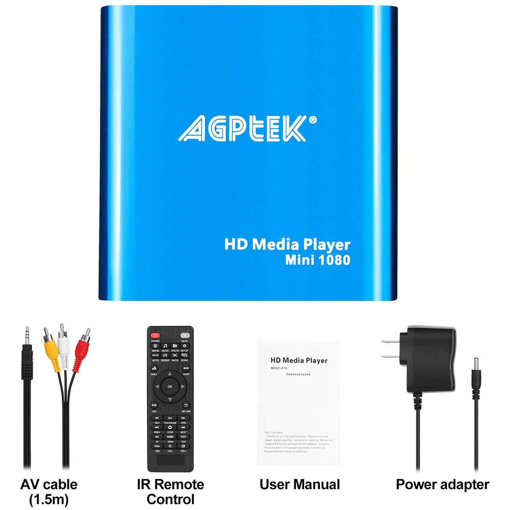 Mini 1080P Full HD convertisseur numérique Lecteur multimédia Lecteur média  Player avec Télécommande pour MP3, WMA, OGG, AAC, plate, Ape, AC3, DTS,  Atra (bleu)