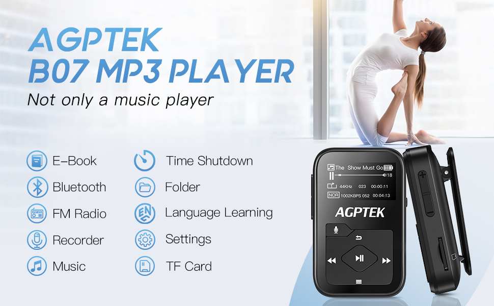 Running Clip MP3 Player with Bluetooth Support up to 128GB AGPTEK 16GB Lossless B07S Music Player with FM Radio Voice Recorder for Sports 