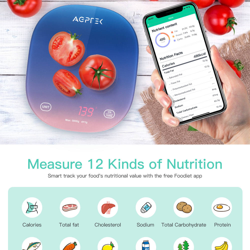 Smart Food Scale with Smartphone App, AGPTEK Digital Kitchen Scale