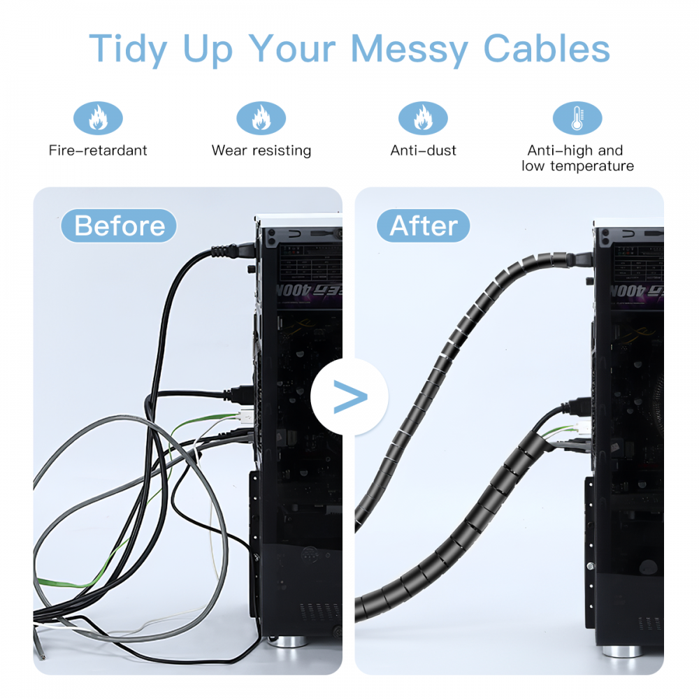 Cable Tidy Sleeves, 2 X 120'' Cable Management Wire Tidy Cable