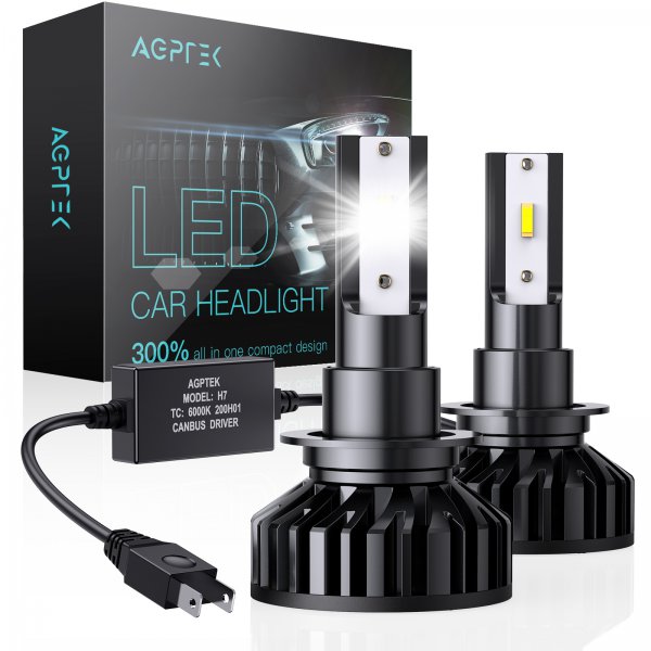 AGPTEK 2 Pcs H7 LED Headlight Bulb with IP68 Water Resistant, 60W