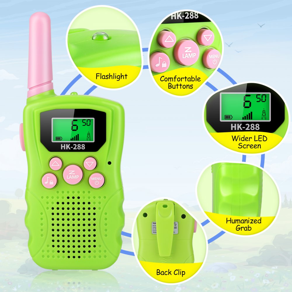 POKPOW Rechargeable Walkie Talkies for Kids 22 Channels 2 Way Radio Toy with 3×1200mAh Lithium Battery Backlit LCD Flashlight 3 KM Long Range for Boys Girls Birthday 