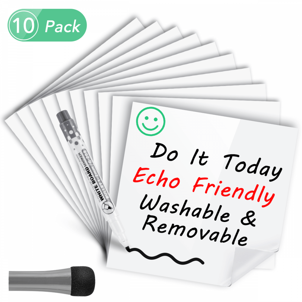 4X4 in 10 Pack Dry Erase Sticky Notes Reusable Whiteboard Sticker for Office 