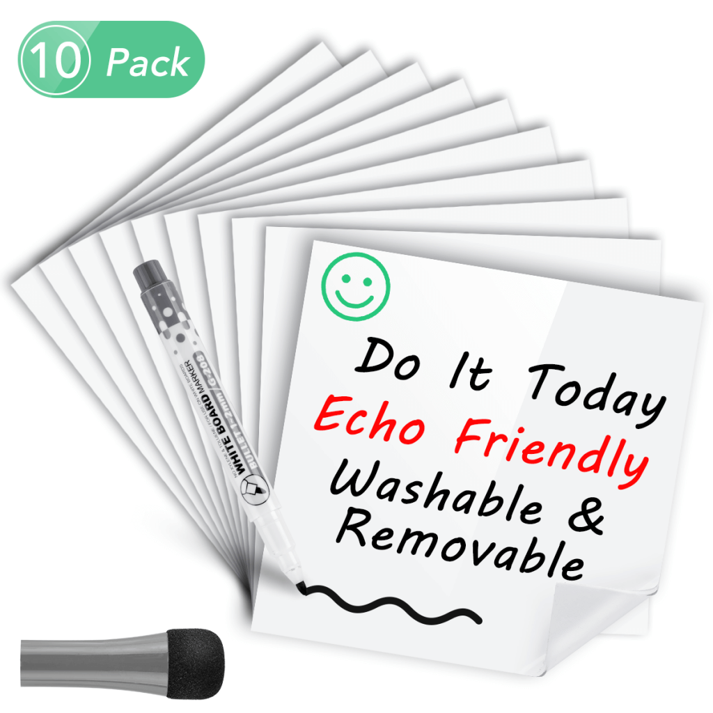 10 Pack Dry Erase Sticky Notes, Reusable Whiteboard Sticker (4X4 in