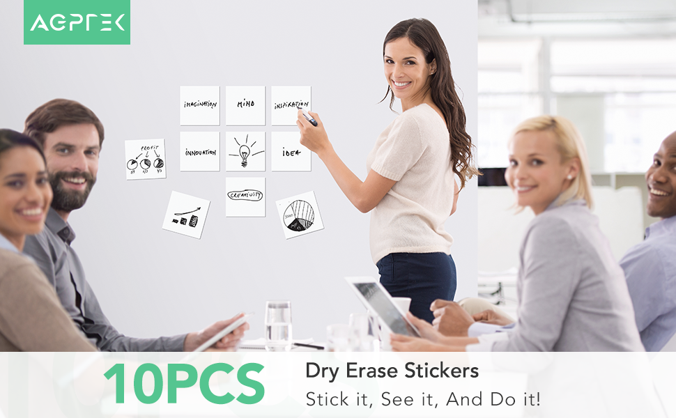 10 Pack Dry Erase Sticky Notes, Reusable Whiteboard Sticker (4X4 in) for  Office, Home, Eco-Friendly by AGPTEK