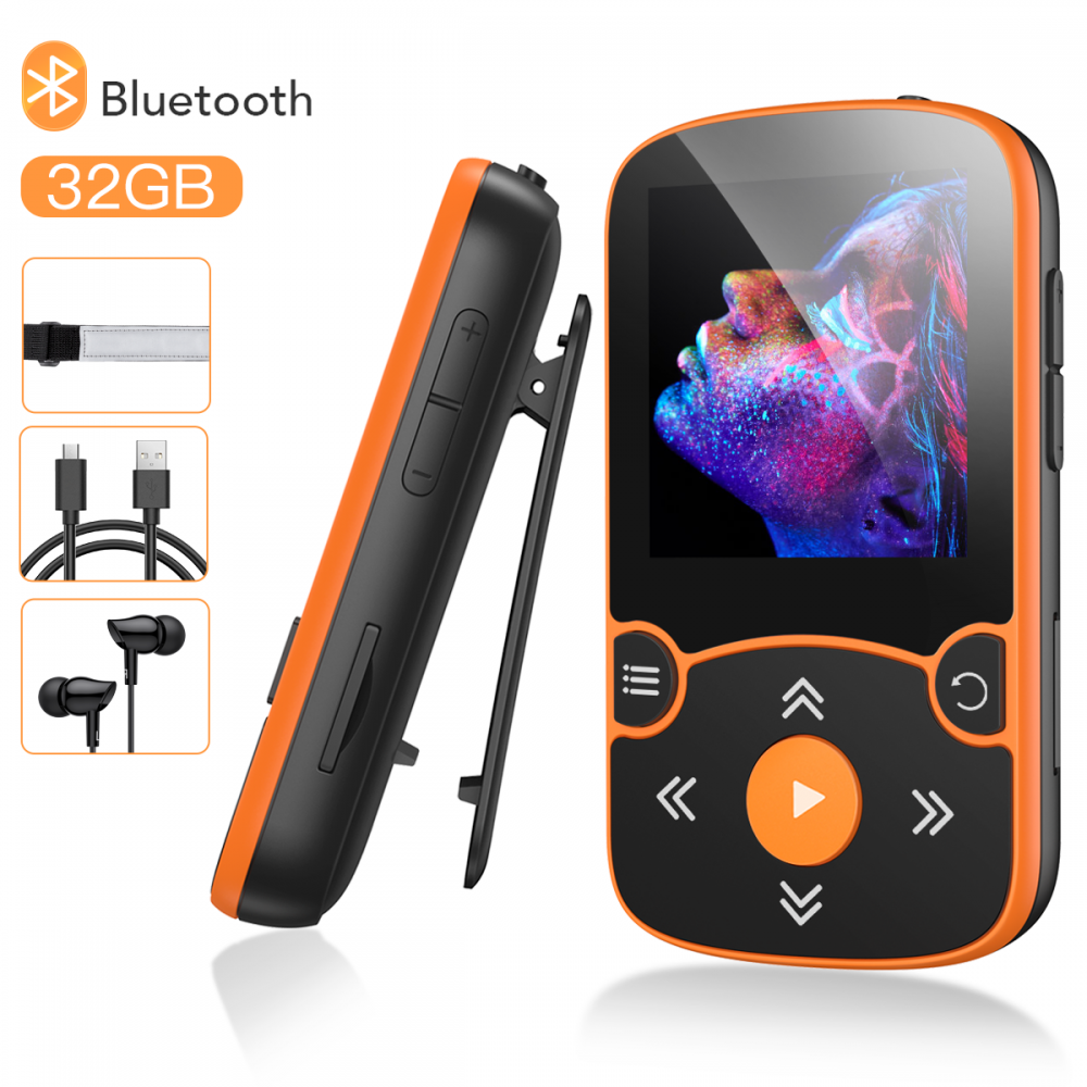 32GB MP3 Player with Clip AGPTEK Bluetooth 5.0 Lossless Sound with FM Radio Supports up to 128GB TF Card Blue Voice Recorder for Sport Running 